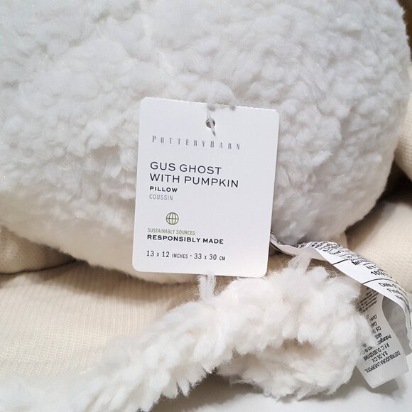 NEW Pottery Barn Gus the Halloween Ghost with Pumpkin Pillow 12" w x 13" h - Picture 5 of 6